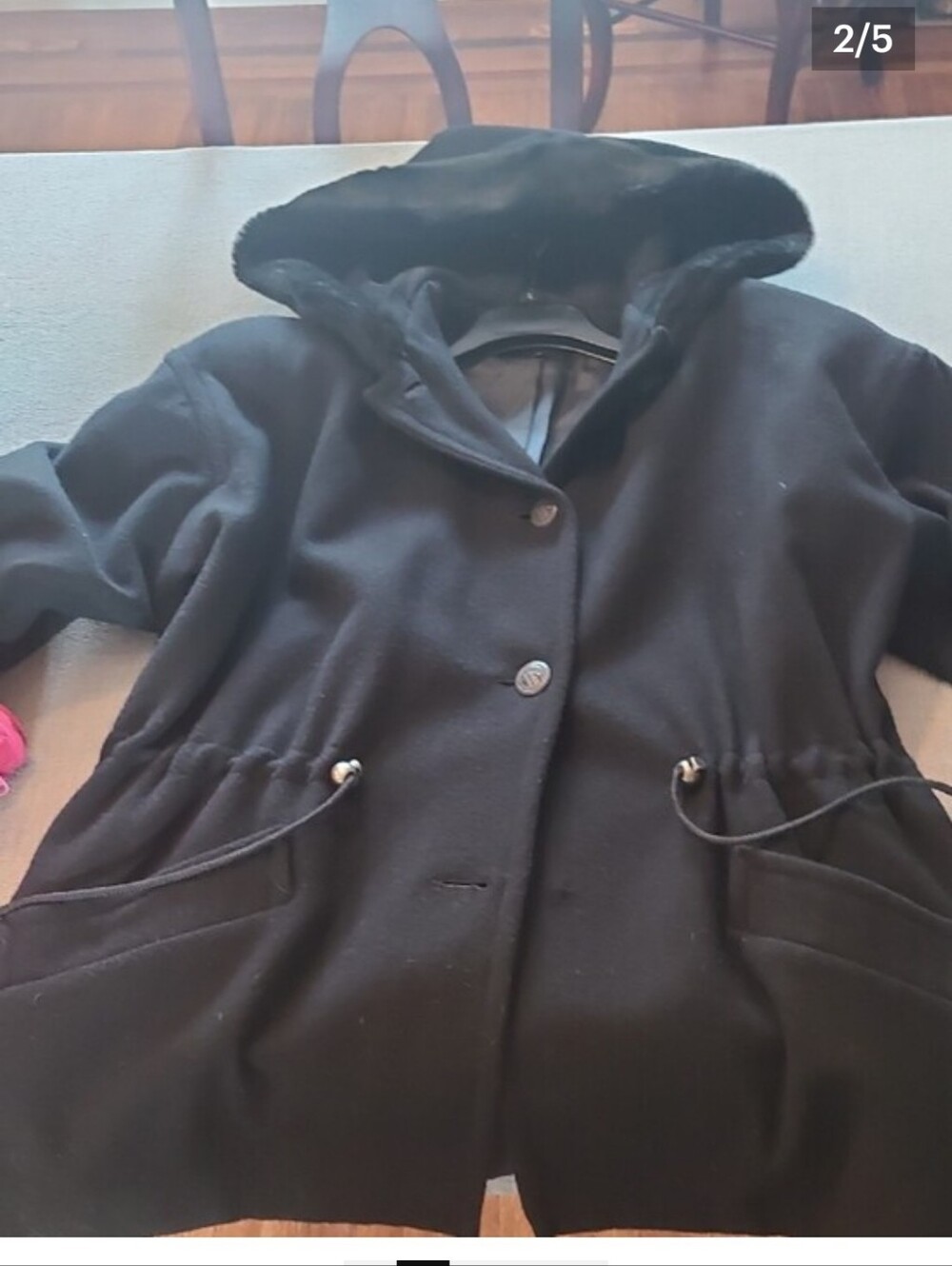 Women’s Black Fur Trimmed Hooded Pea Coat